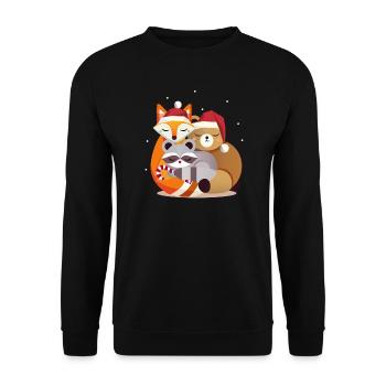 Waldtiere und Weihnachten - Fuchs,Waschbär und Bär - Unisex Pullover - Schwarz - Vorne - Alina (178cm) & Michal (187cm)