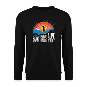 Montagnes cyclables Stelvio Ventoux Alpe d’Huez KOM - Sweat-shirt Unisexe - noir - Devant - Alina (178cm) & Michal (187cm)