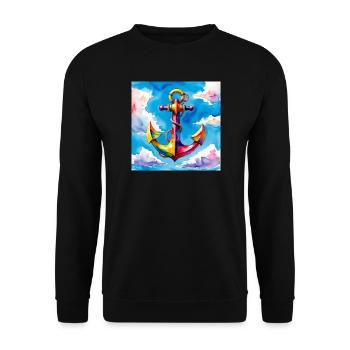 Colorful watercolor anchor in the sky - Unisex Sweatshirt - black - Front - Alina (178cm) & Michal (187cm)