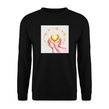 Golden heart in the protection of the hands - Unisex Sweatshirt - black - Front - Alina (178cm) & Michal (187cm)