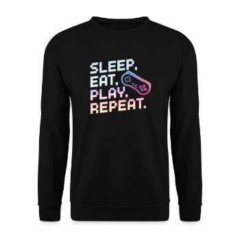 Schlaf Essen Spielen Wiederholen Gaming Design - Unisex Pullover - Schwarz - Vorne - Alina (178cm) & Michal (187cm)