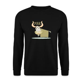 Fröhliche und farbenfrohe Illustration eines Yaks - Unisex Pullover - Schwarz - Vorne - Alina (178cm) & Michal (187cm)