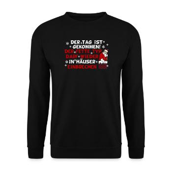 Weihnachten Dicker Weihnachtsmann - Unisex Pullover - Schwarz - Vorne - Alina (178cm) & Michal (187cm)