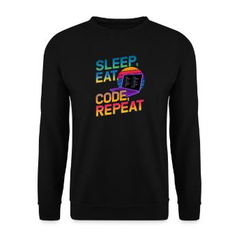 Sleep Eat Code Repeat Geschenk für Coder - Unisex Pullover - Schwarz - Vorne - Alina (178cm) & Michal (187cm)