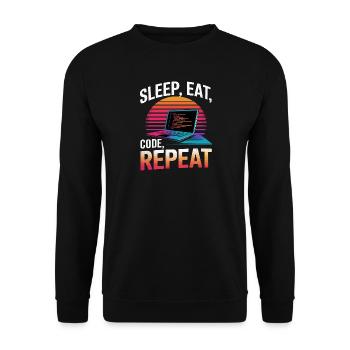 Schlaf Essen Code Wiederholen Geschenk Programmierer Entwickler - Unisex Pullover - Schwarz - Vorne - Alina (178cm) & Michal (187cm)