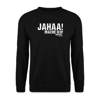 Jahaa mache ich morgen vielleicht Spruch - Unisex Pullover - Schwarz - Vorne - Alina (178cm) & Michal (187cm)