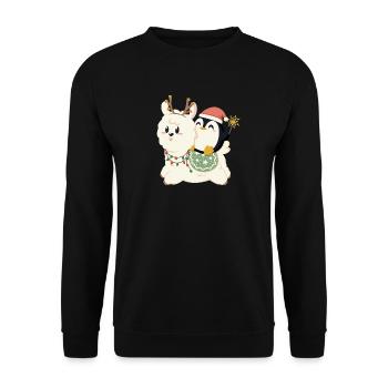 Alpaca and penguin celebrate Christmas - Unisex Sweatshirt - black - Front - Alina (178cm) & Michal (187cm)