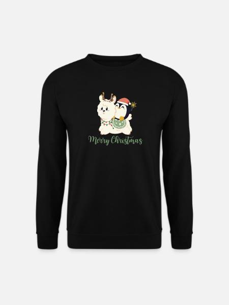 Merry Christmas - Alpaka + Pinguin zu Weihnachten - Unisex Pullover - Schwarz