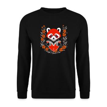 Lesender roter Panda mit Blumen – süßes Design - Unisex Pullover - Schwarz - Vorne - Alina (178cm) & Michal (187cm)