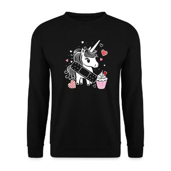 Licorne avec plâtre et cupcake - Bon rétablissement - Sweat-shirt Unisexe - noir - Devant - Alina (178cm) & Michal (187cm)
