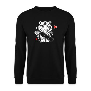 Tiger with plasters and flowers - Get well soon - Unisex Sweatshirt - black - Front - Alina (178cm) & Michal (187cm)