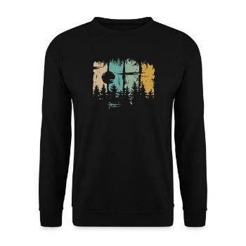 Retro Moon & Forest Design – Free Lettering & Nature - Unisex Sweatshirt - black - Front - Alina (178cm) & Michal (187cm)