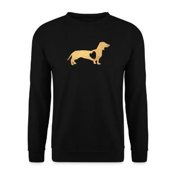 Herz Dackel Gold Hund Liebe Fan Gassi Wauwau Love - Unisex Pullover - Schwarz - Vorne - Alina (178cm) & Michal (187cm)