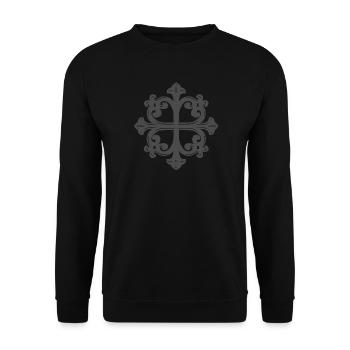 Elegantes Florales Kreuzdekor verschnörkelt - Unisex Pullover - Schwarz - Vorne - Alina (178cm) & Michal (187cm)