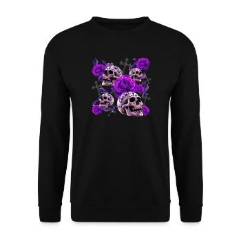 Violette Schädelrosen Tattoo - Unisex Pullover - Schwarz - Vorne - Alina (178cm) & Michal (187cm)