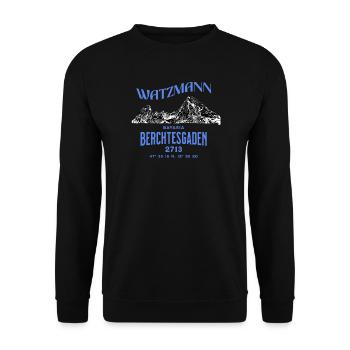 Watzmann – Berchtesgaden Bavaria Alpen Koordinaten - Unisex Pullover - Schwarz - Vorne - Alina (178cm) & Michal (187cm)