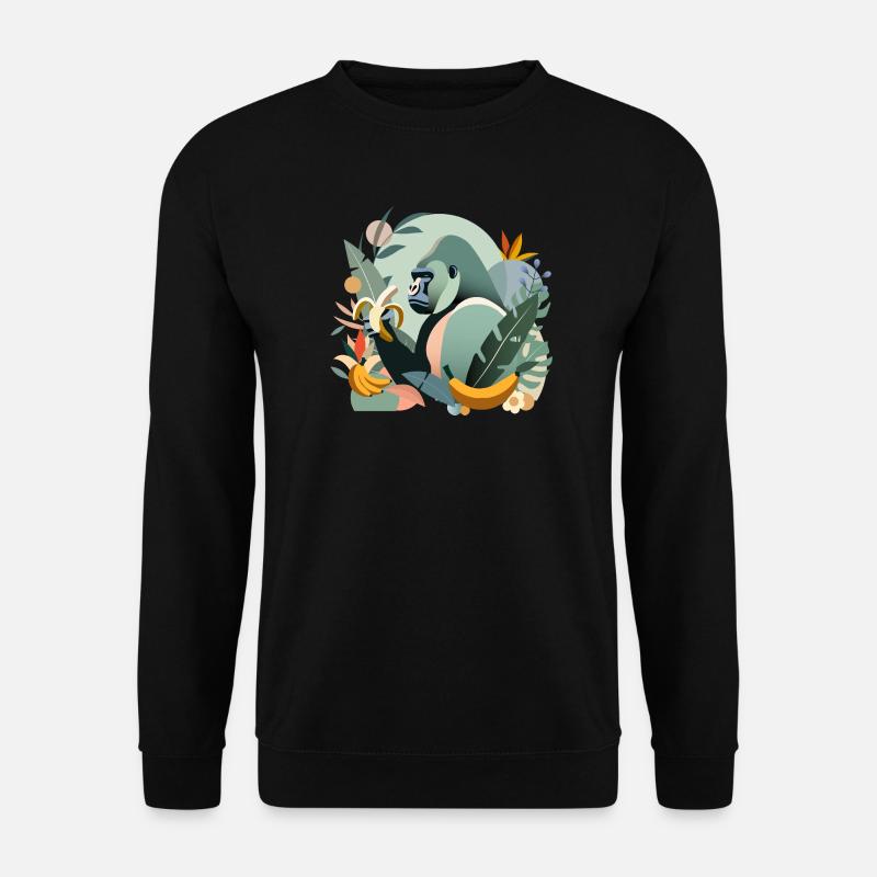 Stolzer Gorilla mit Banane in tropischer Umgebung - Unisex Pullover - Schwarz