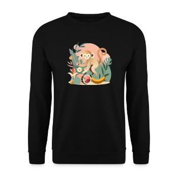 Playful monkey with tropical fruits - Unisex Sweatshirt - black - Front - Alina (178cm) & Michal (187cm)