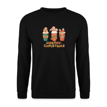 Festliche Weihnachtsmotive auf Getränkebecher - Unisex Pullover - Schwarz - Vorne - Alina (178cm) & Michal (187cm)