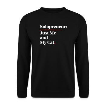 Solopreneur: Nur ich und meine Katze [Weiß] - Unisex Pullover - Schwarz - Vorne - Alina (178cm) & Michal (187cm)