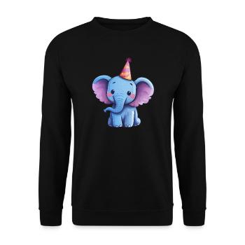 Süßer fröhlicher Elefant mit Partyhut - Unisex Pullover - Schwarz - Vorne - Alina (178cm) & Michal (187cm)