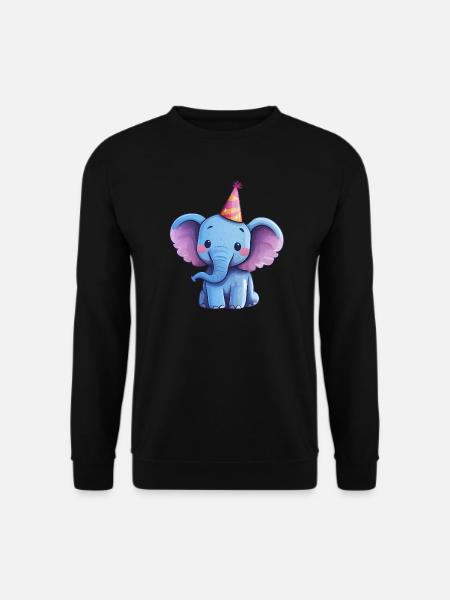 Süßer fröhlicher Elefant mit Partyhut - Unisex Pullover - Schwarz
