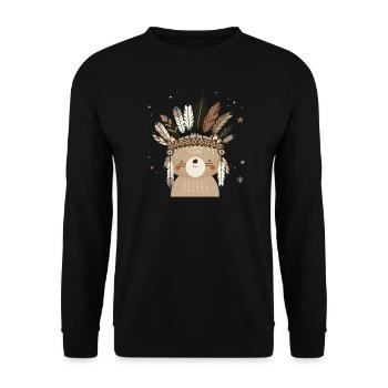 Cute bear with feather headdress in boho style - Unisex Sweatshirt - black - Front - Alina (178cm) & Michal (187cm)