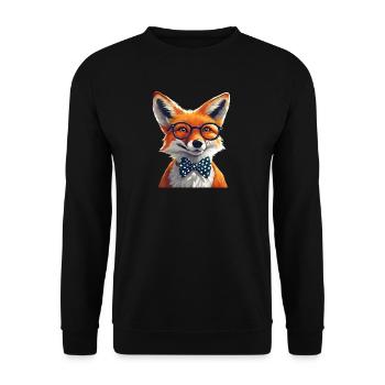 Eleganter Fuchs mit Brille und Fliege - Unisex Pullover - Schwarz - Vorne - Alina (178cm) & Michal (187cm)