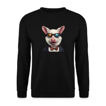 Humorous Pig in Smart Suit with Shades - Unisex Sweatshirt - black - Front - Alina (178cm) & Michal (187cm)