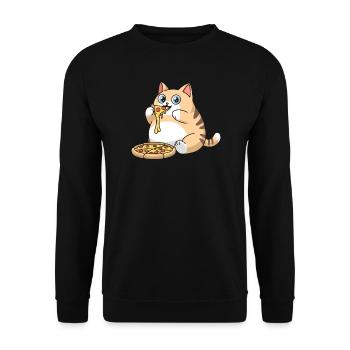 Cute Chubby Cat Eating Pizza - Unisex Sweatshirt - black - Front - Alina (178cm) & Michal (187cm)