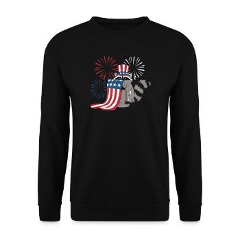 Patriotisches Waschbär-Feuerwerk - Unisex Pullover - Schwarz - Vorne - Alina (178cm) & Michal (187cm)
