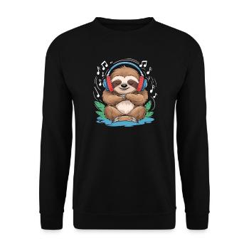 Musik Faultier mit Kopfhörer Notenschlüssel - Unisex Pullover - Schwarz - Vorne - Alina (178cm) & Michal (187cm)