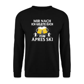 Lustiges Apres Ski Party Outfit - Unisex Pullover - Schwarz - Vorne - Alina (178cm) & Michal (187cm)
