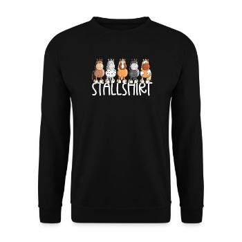 Drolliges Pferde Stallshirt Pferdestall - Unisex Pullover - Schwarz - Vorne - Alina (178cm) & Michal (187cm)