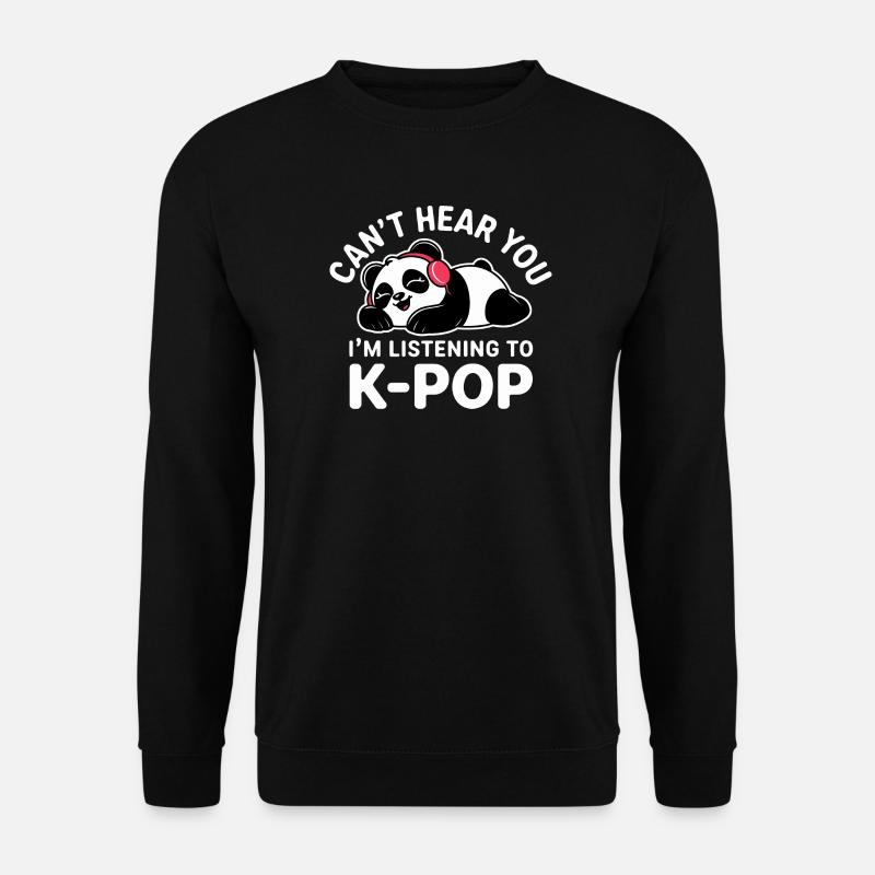 Niedlicher Panda hört K-Pop - Unisex Pullover - Schwarz
