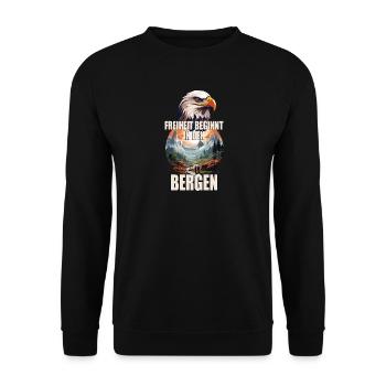 Freiheit beginnt in den Bergen - Unisex Pullover - Schwarz - Vorne - Alina (178cm) & Michal (187cm)