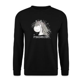 Horse Girl Pferdemädchen Pferde Cartoon - Unisex Pullover - Schwarz - Vorne - Alina (178cm) & Michal (187cm)