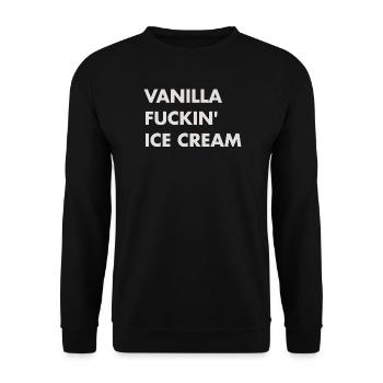 Vanille Eis - beiger Schriftzug - Unisex Pullover - Schwarz - Vorne - Alina (178cm) & Michal (187cm)