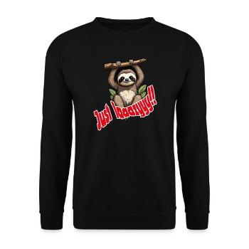 Süßer Faultier mit humoristischem Spruch - Unisex Pullover - Schwarz - Vorne - Alina (178cm) & Michal (187cm)