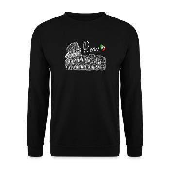 Handgezeichnetes Kolosseum Rom Weiß auf Schwarz - Unisex Pullover - Schwarz - Vorne - Alina (178cm) & Michal (187cm)