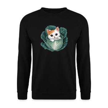 Chaton jetant un coup d’œil à partir d’une feuille de chou - Sweat-shirt Unisexe - noir - Devant - Alina (178cm) & Michal (187cm)