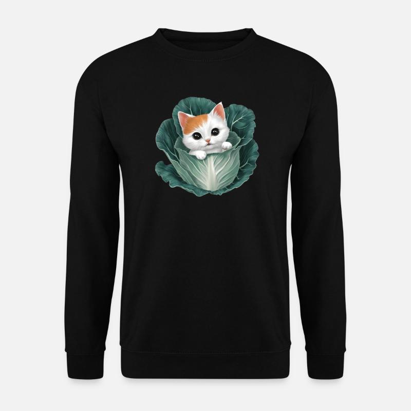 Kätzchen lugt aus Kohlblatt - Unisex Pullover - Schwarz