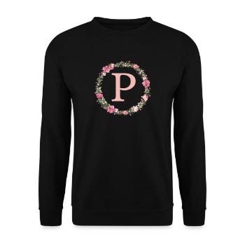 P Monogram, Couronne de fleurs, Personnalisable - Sweat-shirt Unisexe - noir - Devant - Alina (178cm) & Michal (187cm)