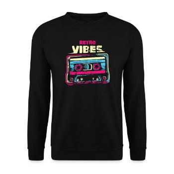 retro vibes cassette vintage tape Farbenmix used - Unisex Sweatshirt - black - Front - Alina (178cm) & Michal (187cm)