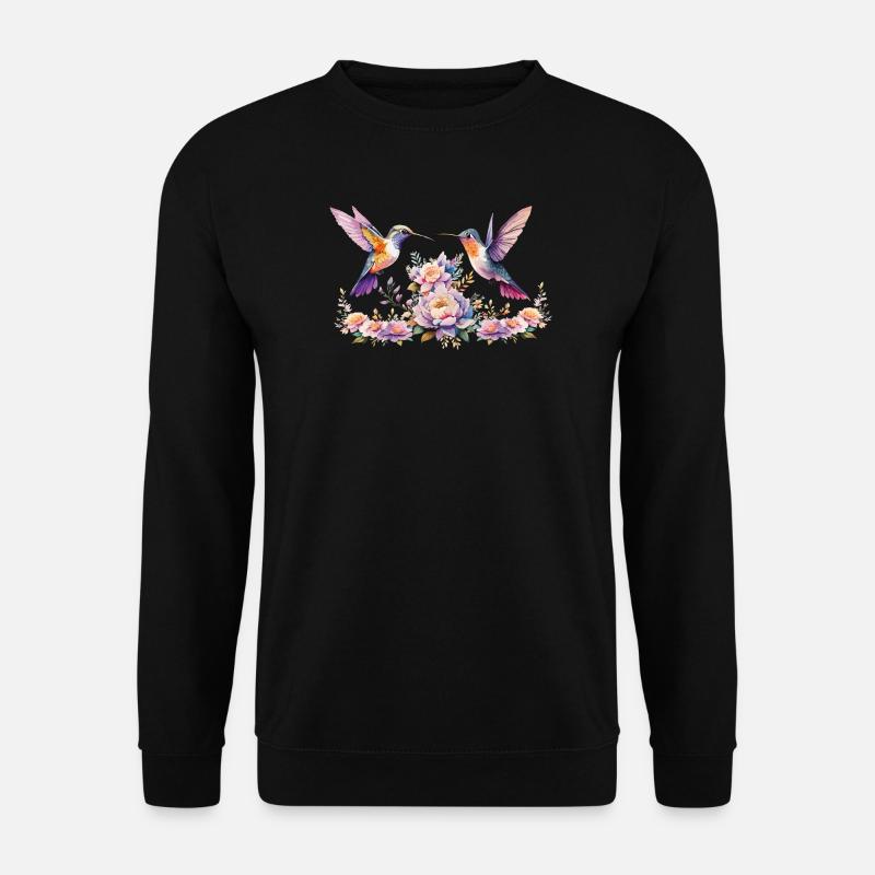 Kolibri und Blüten Aquarell - Unisex Pullover - Schwarz