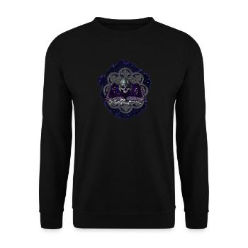 Schädelhelm mit menschenknochen auf dunklem Buch - Unisex Pullover - Schwarz - Vorne - Alina (178cm) & Michal (187cm)