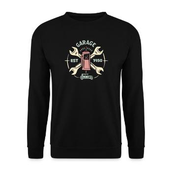 Retro Tankstelle & Oldtimer – Vintage 1950 Classic - Unisex Pullover - Schwarz - Vorne - Alina (178cm) & Michal (187cm)