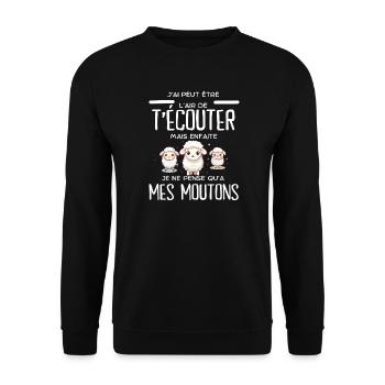 J'ai l'air d'écouter mes moutons - Sweat-shirt Unisexe - noir - Devant - Alina (178cm) & Michal (187cm)