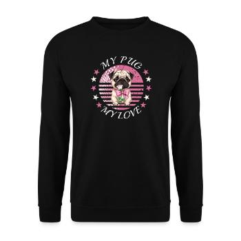 Mops Hund - Unisex Pullover - Schwarz - Vorne - Alina (178cm) & Michal (187cm)