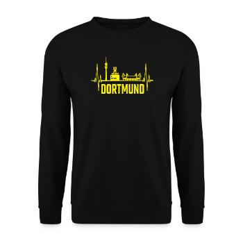 Dortmund Skyline Silhouette Heartbeat Herzschlag - Unisex Pullover - Schwarz - Vorne - Alina (178cm) & Michal (187cm)